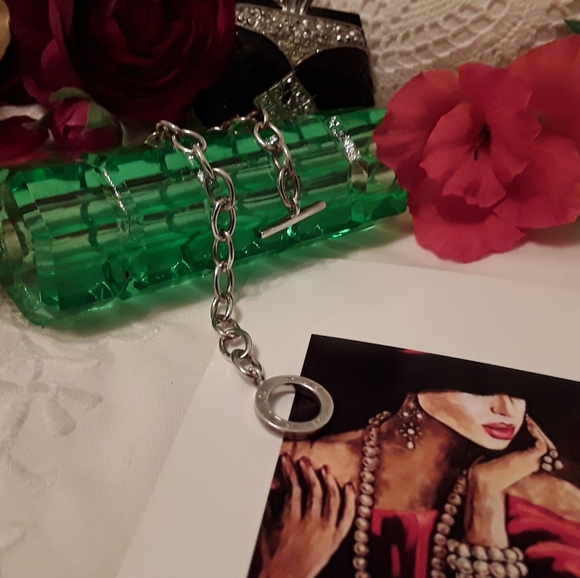 925 STERLING SIGNED OVAL TOGGLE LINK BRACELET 7.5" - Picture 2 of 8